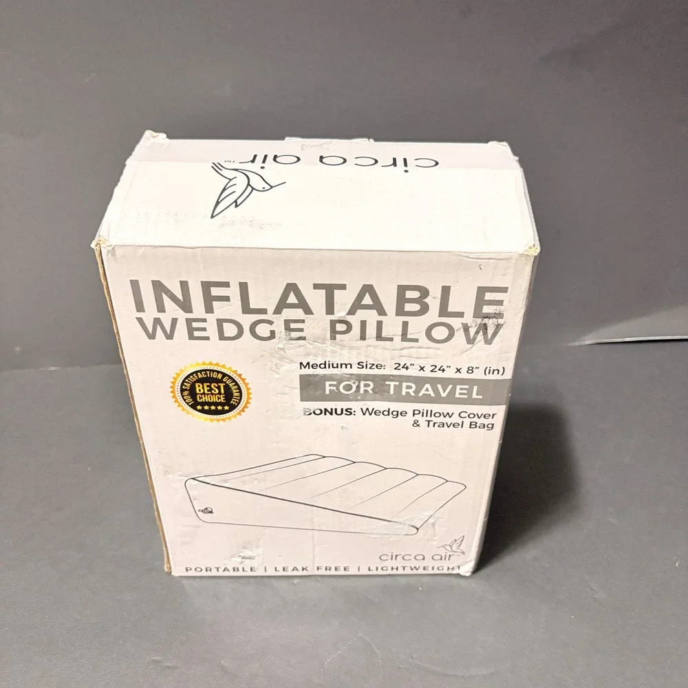 Circa Air Inflatable Wedge Pillow 24x24x8 Travel Portable Gray with Cover Bag